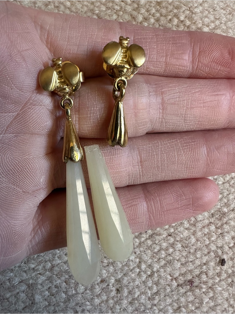 Saint By Sarah Jane Retired 18k Yellow Gold Bee Jade Drop Earrings As Is